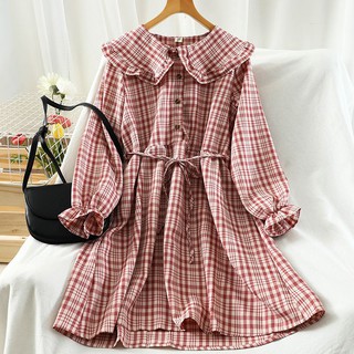[E'mer Order💎] Váy Babydoll🍓FREESHIP🍓Kẻ Caro Cổ Bèo Thắt Eo Bo Chun Tay Siêu Xinh