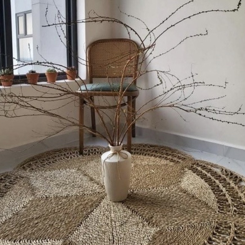Thảm cói hoa decor, trang trí nhà cửa