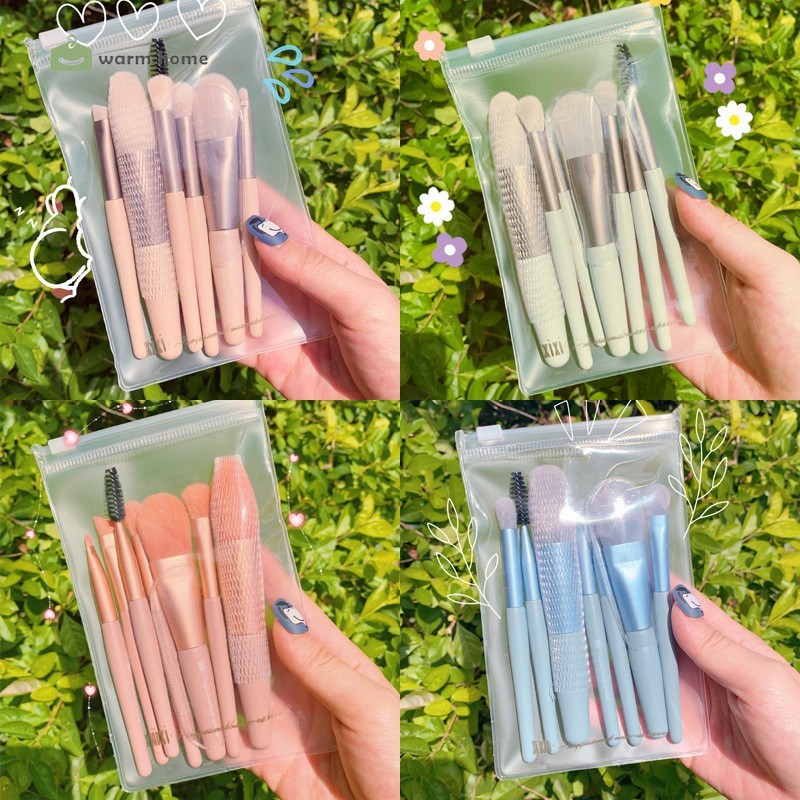 Bộ 8 cọ trang điểm mini với tay cầm bằng gỗ tiện lợi