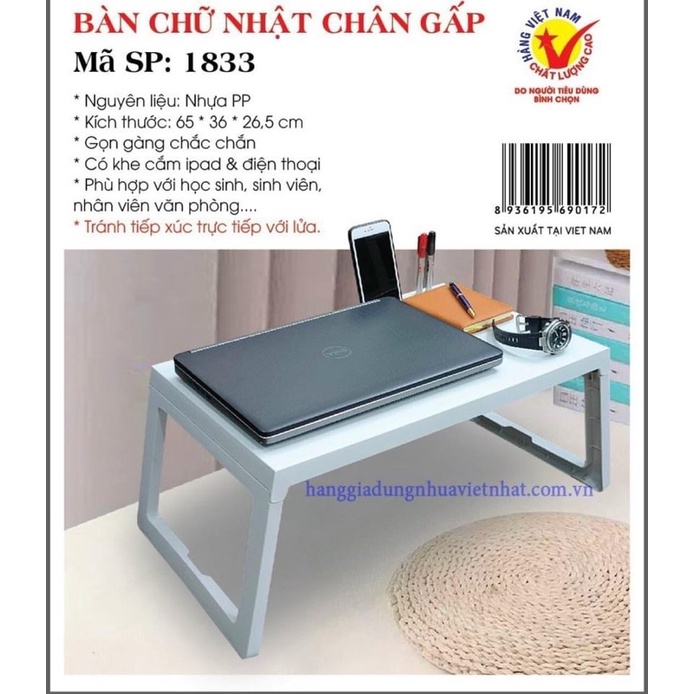 Bàn học gấp gọn nhựa Việt Nhật kích thước 65x36x27cm có khe cắm ipad. Bàn học làm việc thông minh gọn nhẹ - tiện lợi