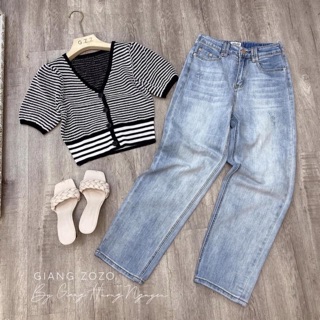 Áo len croptop kẻ ngang
