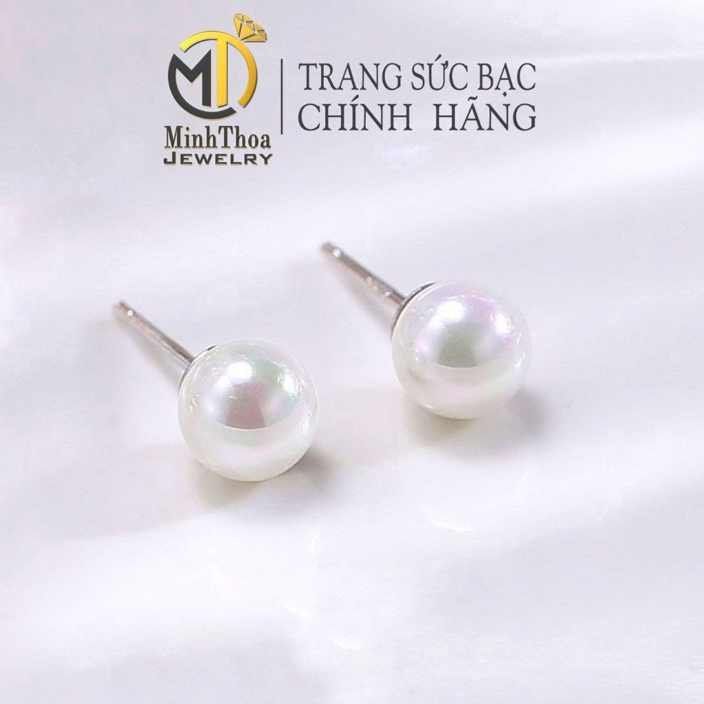 Bông tai nữ bạc đẹp, hoa tai kiểu khuyên nụ trai tròn đơn giản nhiều size Minh Thoa JEWELRY