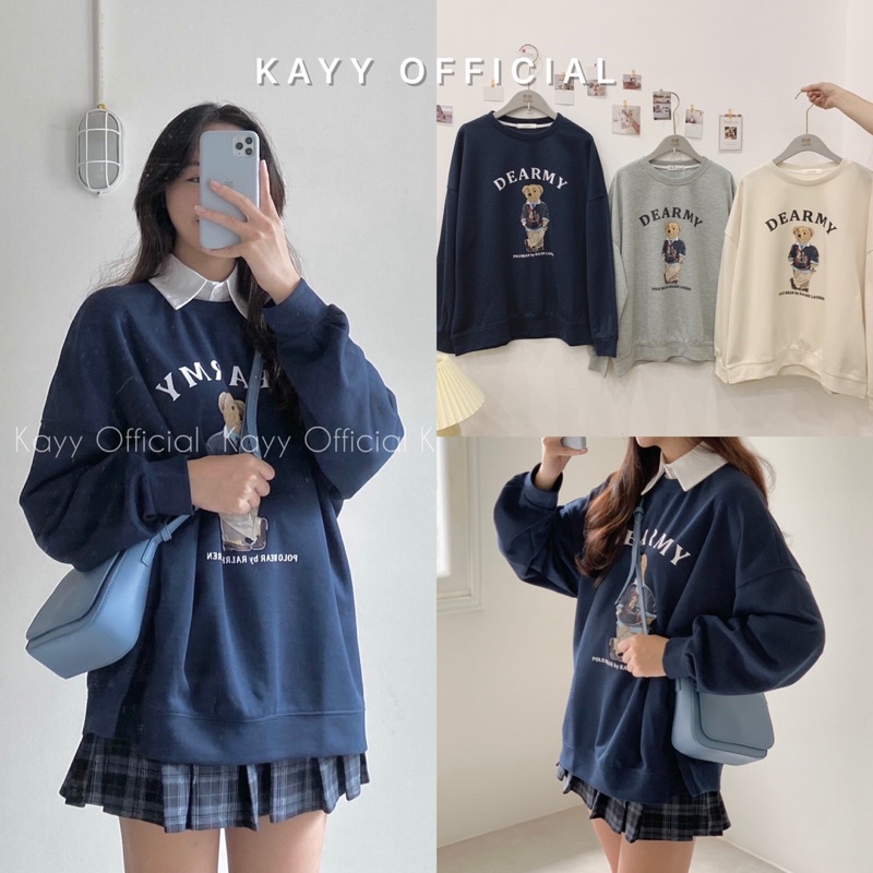 Áo nỉ dáng rộng hình gấu _  Ngd (Ảnh thật )