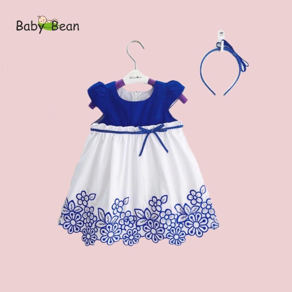 [MÃ THƯƠNG HIỆU YÊU THÍCH Voucher giảm 10%] Đầm Cotton Giấy thêu Bông Chân Bé Gái BabyBean