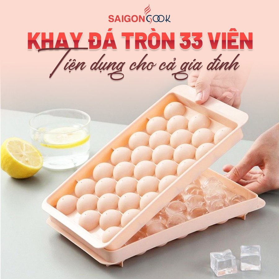 Khay Đá Tròn 33 viên, Khuôn Làm Đá Bi, Khuôn Làm Thạch Hoa Quả Hình Bi Tròn Ngộ Nghĩnh Saigoncook