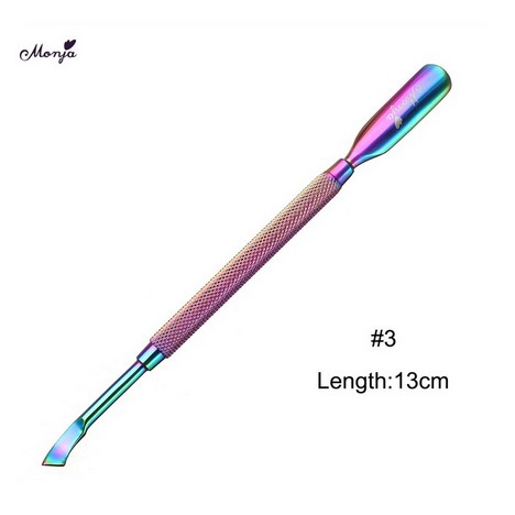 Monja Nail Art Cuticle Remove Dead Skin Chameleon Color Stainless Steel Plating Curved Manicure Care Tool