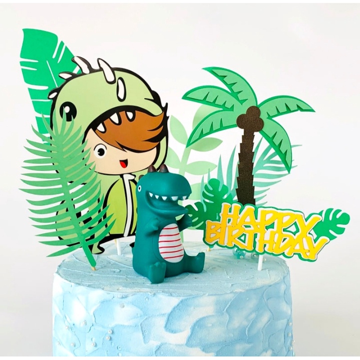 sét giấy trang trí bánh sinh nhật [FREESHIP] set cắm em bé khủng long xịn xò