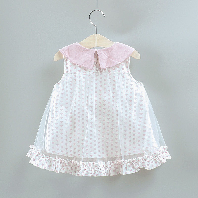 Đầm sát nách in họa tiết trái tim đáng yêu dành cho bé gái