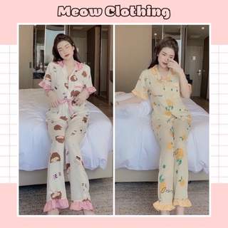 Đồ bộ mặc nhà pijama bèo tay ngắn quần dài chất liệu mango - meow clothing