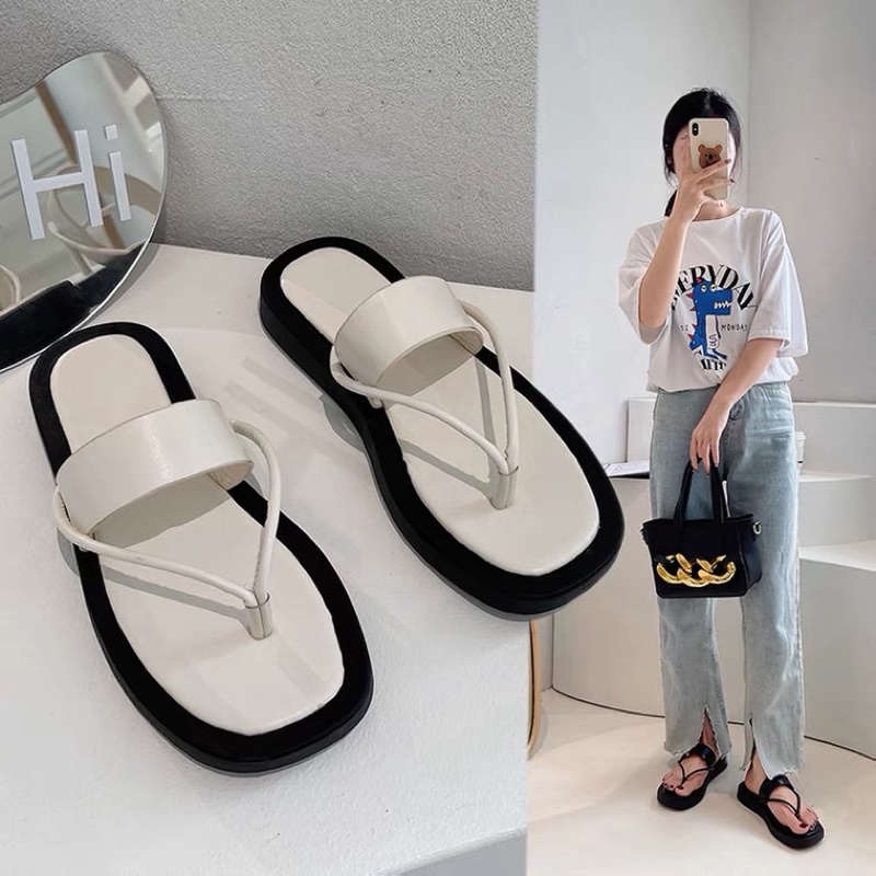 Dép cao su đế dày xỏ ngón mix quai ngang phong cách cá tính thời trang dành cho nữ