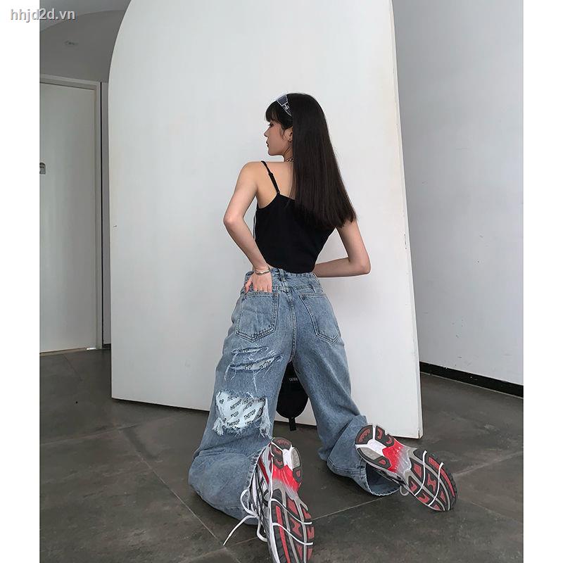 Quần jeans dài lưng cao ống rộng thời trang cho nữ