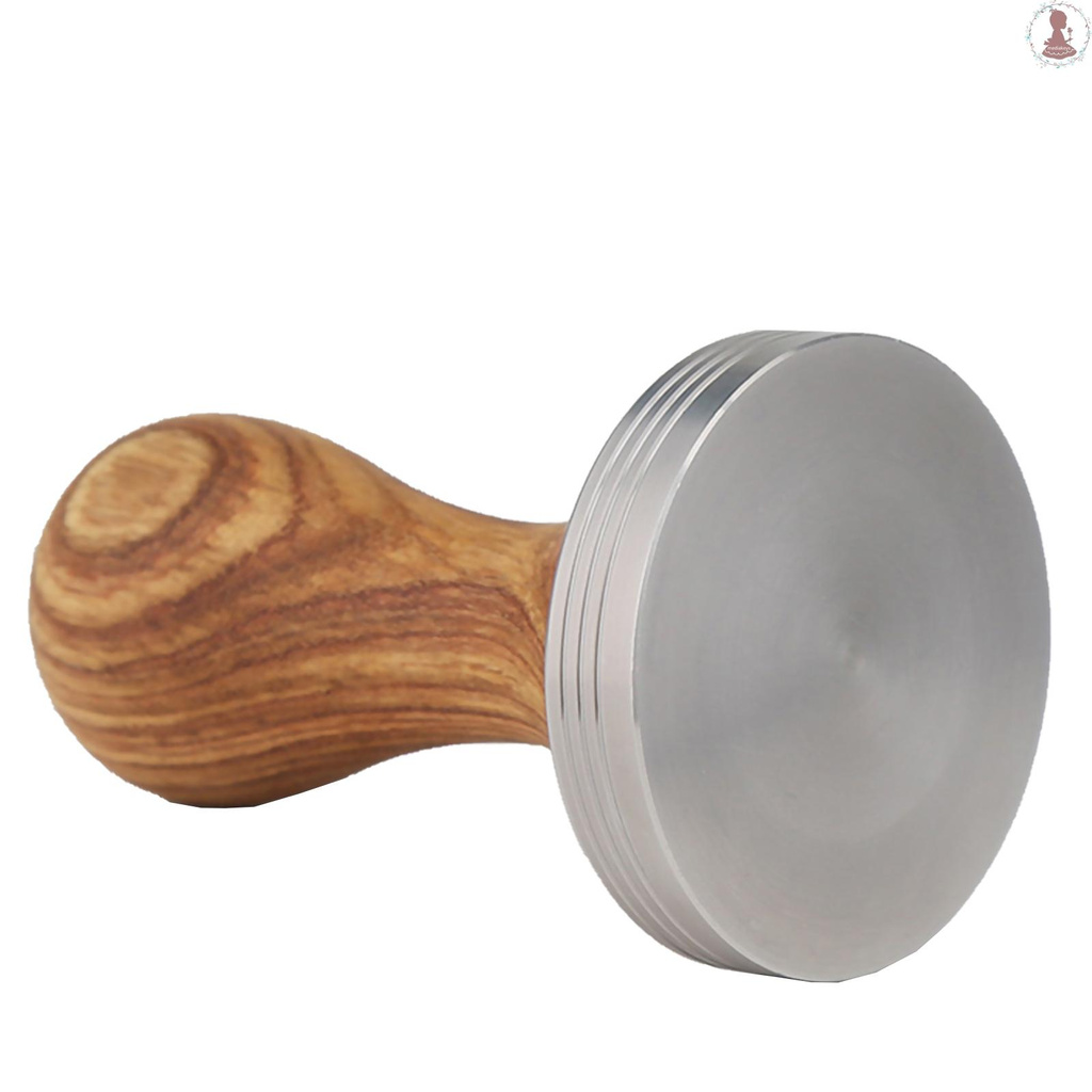 【med】Coffee Tamper Espresso Tamper Coffee Bean Press 58mm Stainless Steel Flat Base with Wooden Handle