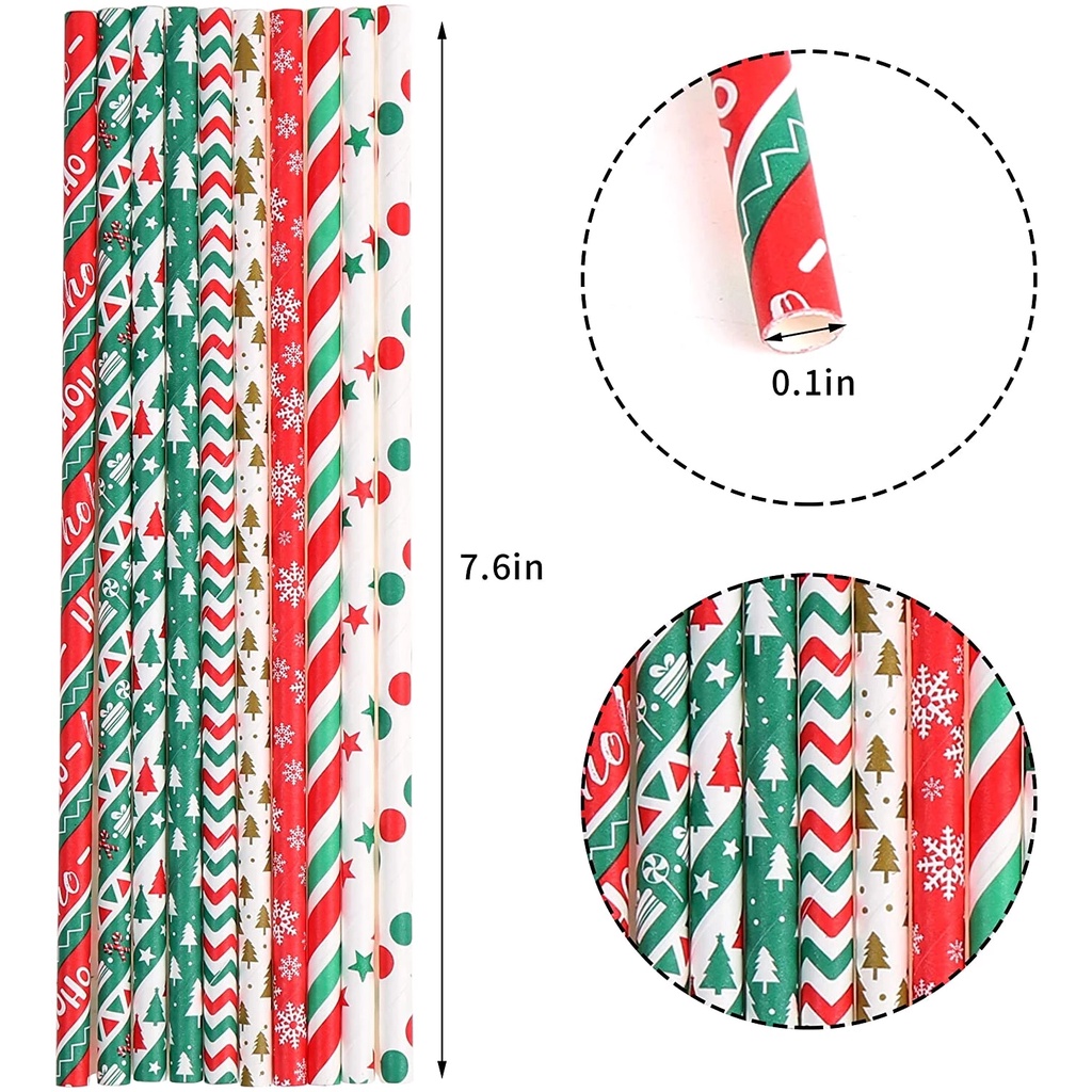 Set 25 Ống Hút Giấy Kraft Họa Tiết Hoa Tuyết Ánh Đồng Lấp Lánh Dùng Một Lần Trang Trí Sự Kiện Đa Ứng Dụng