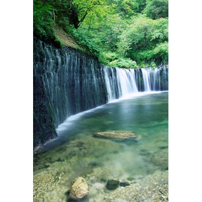 Tranh dán tường phong cảnh thác nước chảy êm đềm, thác mềm mại lấp lánh dưới ánh mặt trời