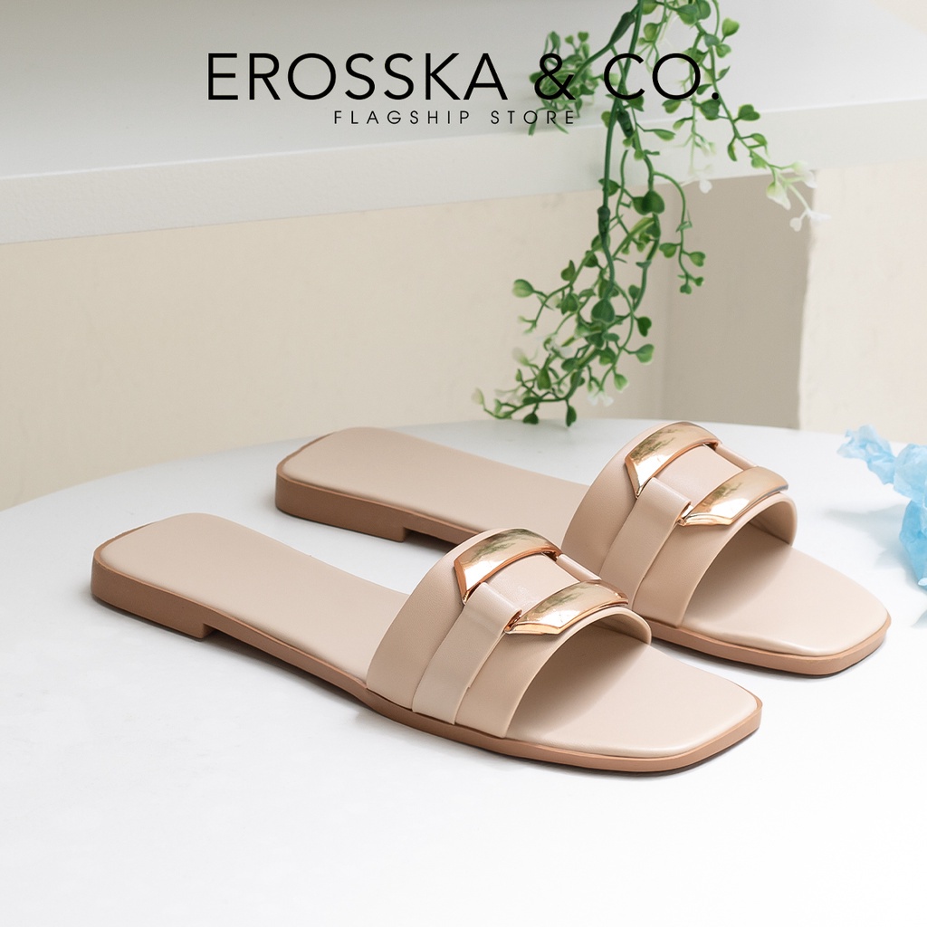 Erosska - Dép nữ thời trang Erosska 2022 quai ngang phối khóa màu nude _ DE053
