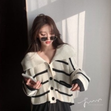 Áo khoác cardigan ZHELIHANGFEI len tay dài dáng rộng họa tiết kẻ sọc thời trang thanh lịch dành cho nữ