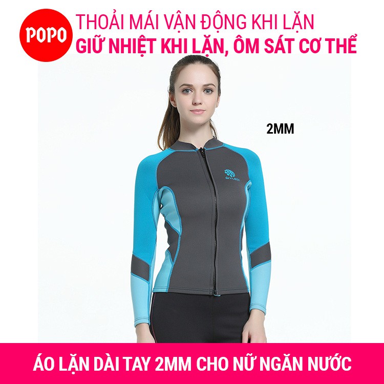 Áo lặn biển cho nữ dài tay dày 2mm POPO giữ ấm cơ thể