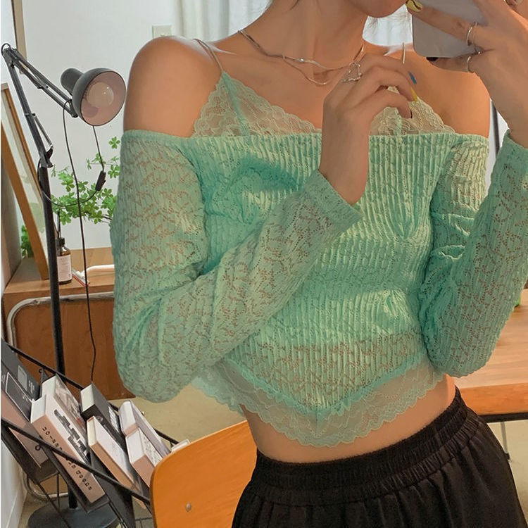 Áo Kiểu Tay Dài Trễ Vai Phối Ren Thời Trang Cho Nữ | BigBuy360 - bigbuy360.vn