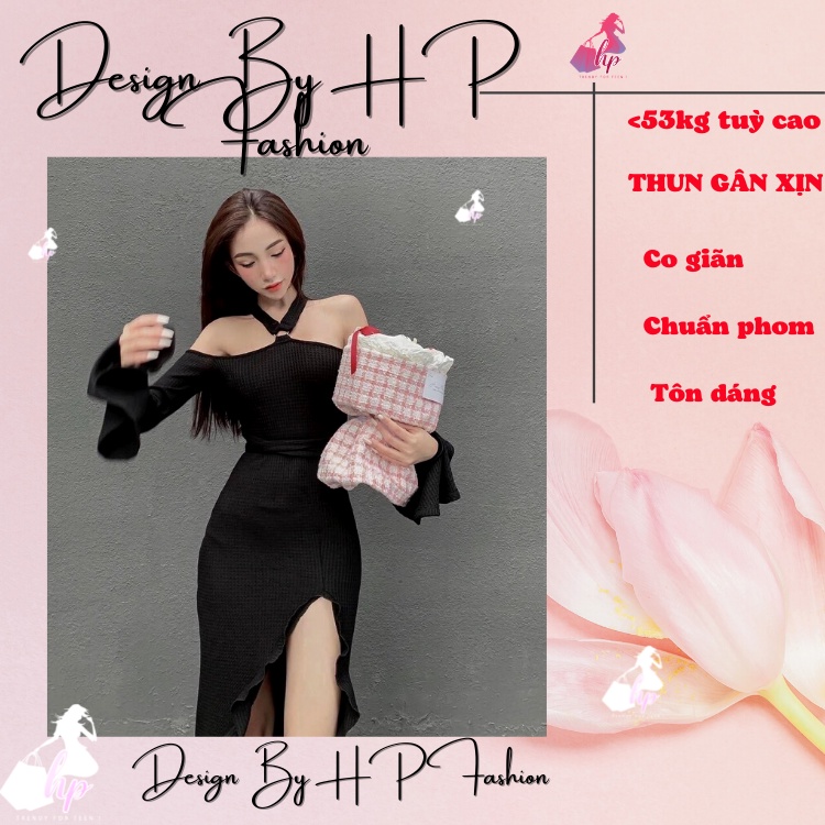 Đầm body xẻ tà, váy yếm tay loa dáng dài  sang chảnh tôn dáng kiểu hàn quốc VD302