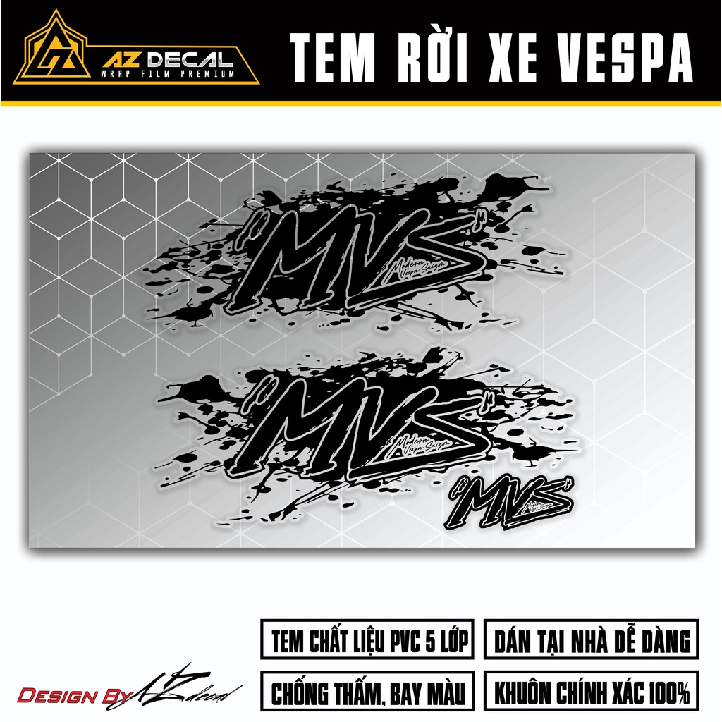 Tem Vespa Sprint / Primavera Thiết Kế MVS Cách Điệu | VPSP52 | Team Decal Hình Dán Xe Máy Vespa Chống Nước Bền Màu