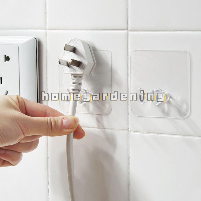 Set 4 Móc Treo Phích Cắm Dán Tường Trong Suốt Tự Dính Không Cần Khoan