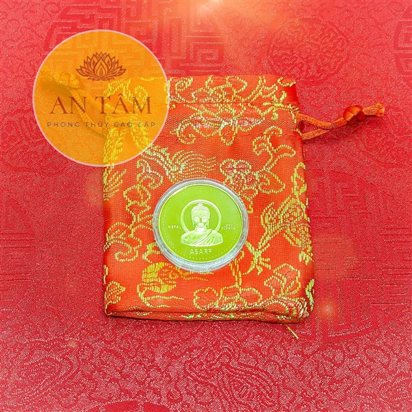 Tiền Xu Hình Phật Thích Ca Nepal Túi May Mắm