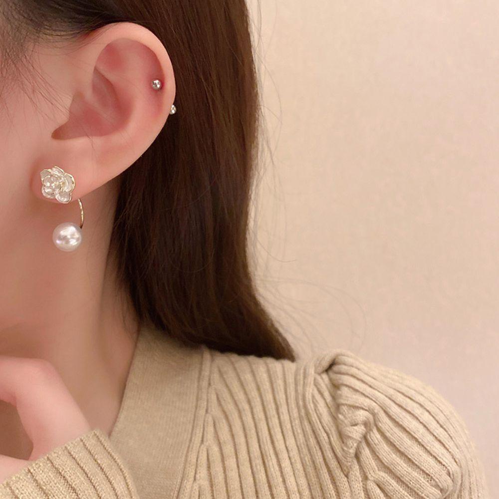 VANES1 Bông Tai Hình Hoa Trà Bằng Hợp Kim Thời Trang Hàn Quốc