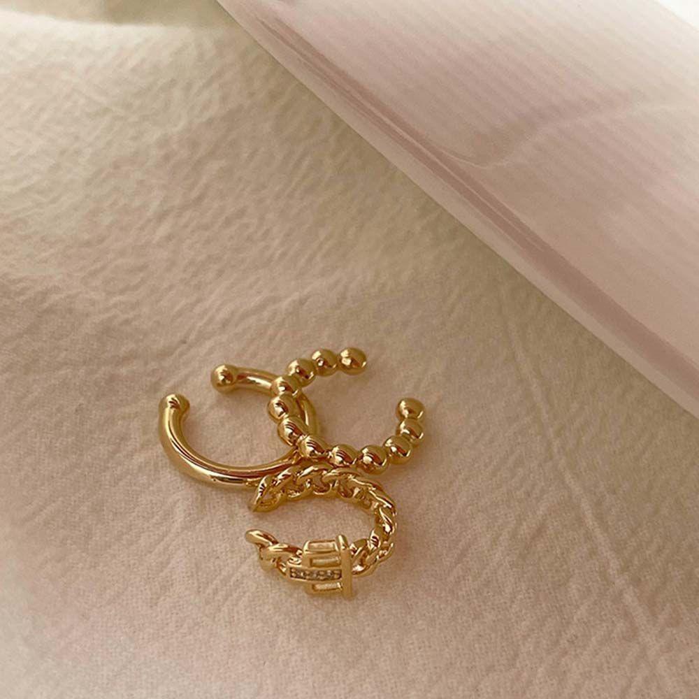 Set 3 Khuyên Kẹp Vành Tai Không Cần Xỏ Lỗ Phong Cách Hàn Quốc Dành Cho Nữ