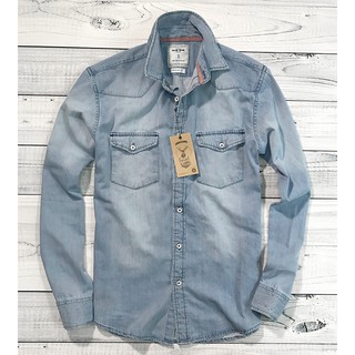 Áo sơ mi nam Denim 2 túi wash bạc màu xanh nhạt Forest Flannel - Hàng VN xuất khẩu Bắc Mỹ - Cao Bồi Viễn Tây