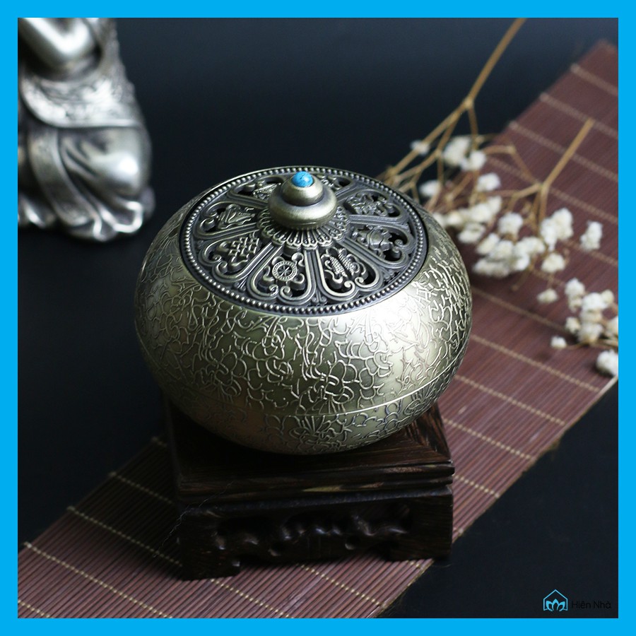 Lư xông trầm hương - Lư hương đốt trầm khắc hình Bát bảo cát tường - Tặng kèm đế cắm nhang - Hiên Nhà | BigBuy360 - bigbuy360.vn