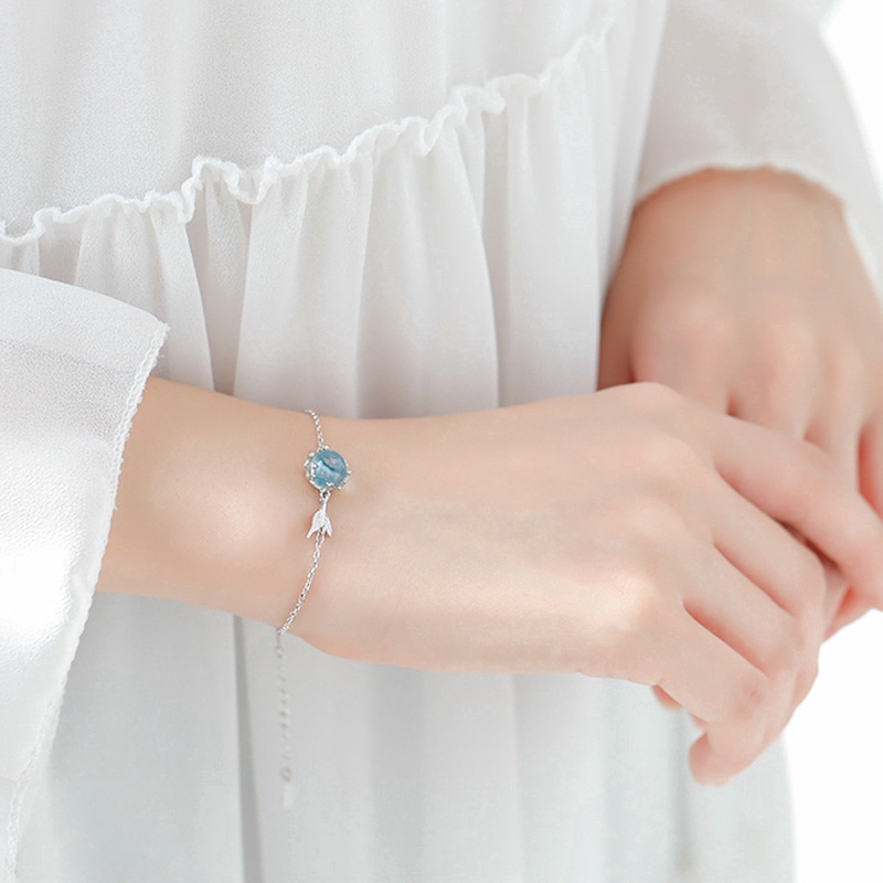 Lắc tay màu bạc đính hạt pha lê xanh dương và đuôi cá xinh xắn thời trang dành cho nữ | BigBuy360 - bigbuy360.vn