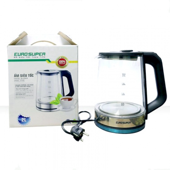 Ấm Đun Nước Siêu Tốc EUROSUPER Bình Siêu Tốc Thủy Tinh Cao Cấp Chịu Nhiệt Tốt 2L ST4E ES