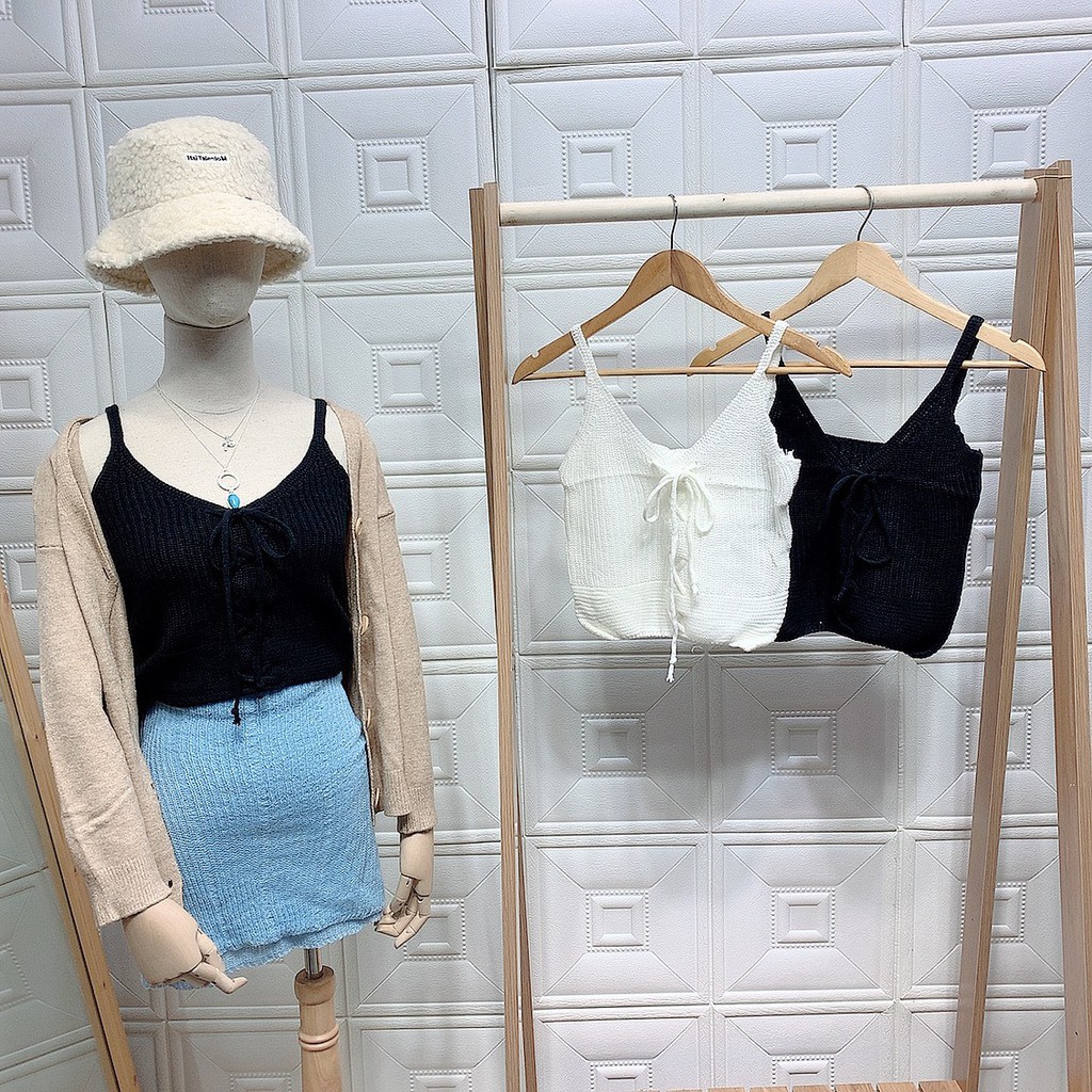 Áo len 2 dây cổ chữ V sexy phong cách hàn quốc áo vintage 2H14