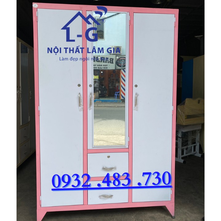 Tủ Sắt Quần Áo cao cấp sắt dày size 1m8 x1m2 màu hồng _freeship hcm