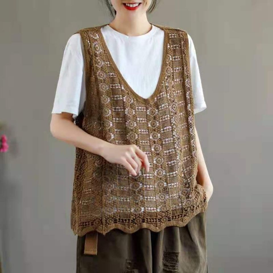 [LININ] Áo Sát Nách Dệt Kim Cotton Cổ Chữ V Dáng Rộng Mỏng Thoáng Khí Phong Cách Retro Mùa Hè Dễ Phối Đồ Dành Cho
