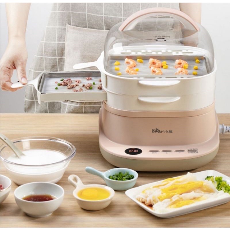 Nồi Hấp 2 Tầng Bear CFJ-A30Q3 800W Màu Hồng Có Khay Làm Bánh Cuốn Chính Hãng - Hàng Nội Địa Trung