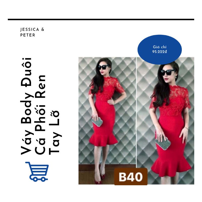 Váy Body Đuôi Cá Phối Ren Tay Lỡ