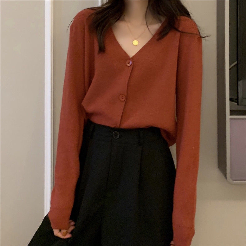 Hàng Đầu Dệt Kim 178364Áo Khoác Cardigan Tay Dài Cổ Chữ V Dễ Phối Đồ Thời Trang Mùa Thu Cho Nữ