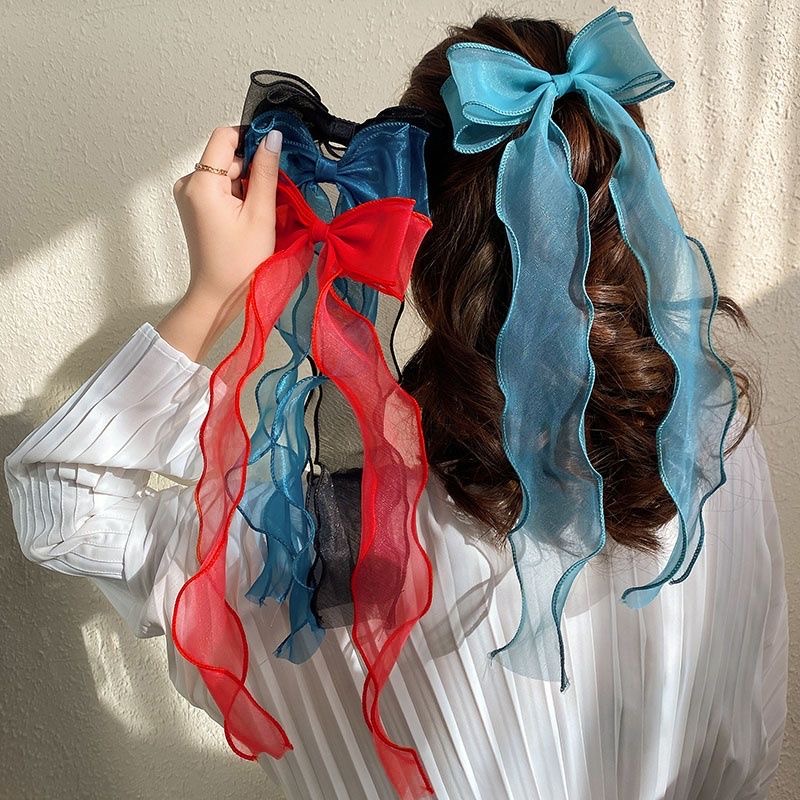 Kẹp Tóc Đính Nơ Ruy Băng Dài Phong Cách Hàn Quốc Cho Bé Gái