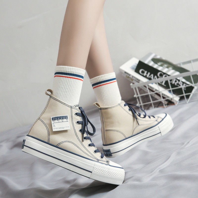 Giày thể thao nữ cao cổ chất vải dáng basic cá tính năng động trẻ trung hot trend | BigBuy360 - bigbuy360.vn