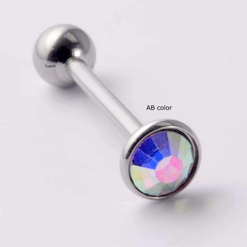 1 Khuyên xỏ lưỡi bằng thép không gỉ đính đá phong cách thời trang cá tính
