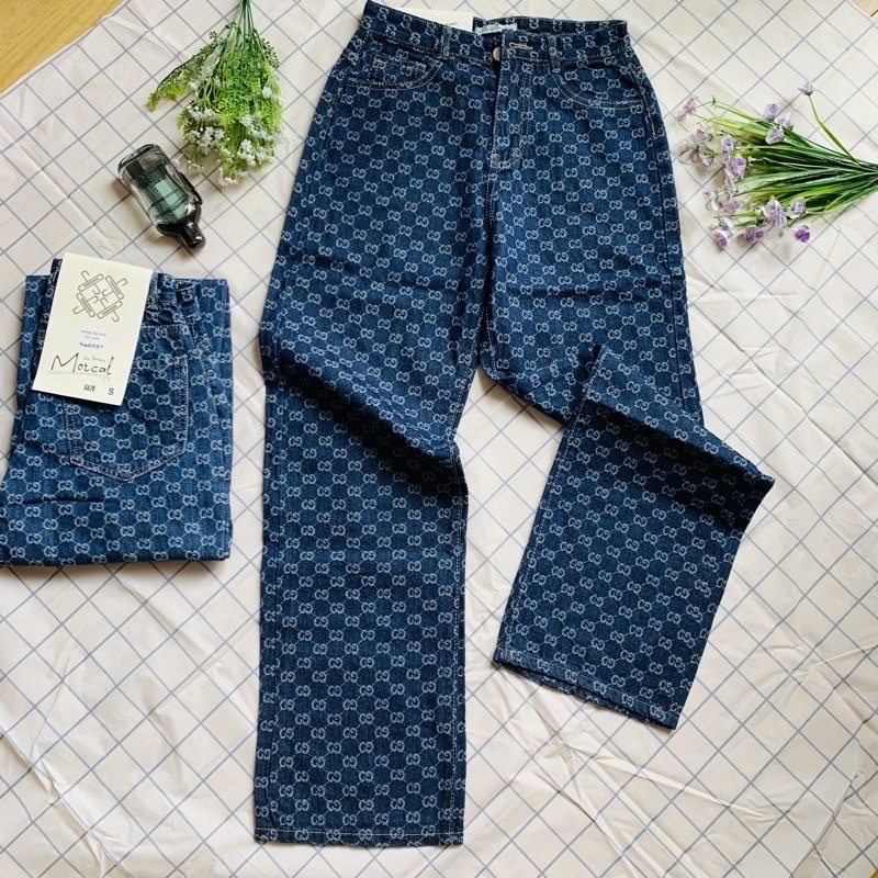 GUCCI Jeans quần ống suông lưng cao hot hit hàng cao cấp