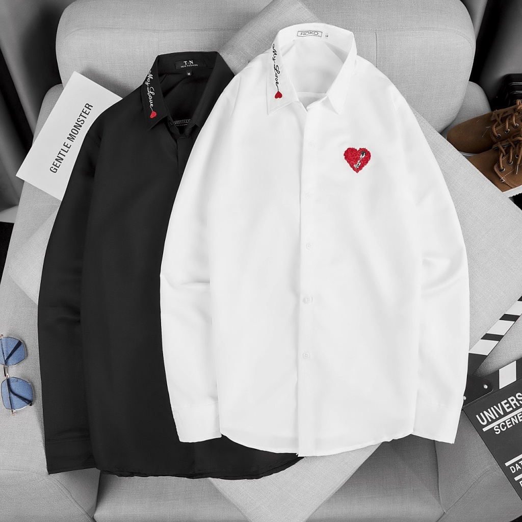 Áo Sơ Mi Nam Tay Dài Vải Lụa Cao Cấp Logo Thêu MY LOVE Phong Cách Soái Ca Nhẹ Nhàng Hot Trend [NEW UNISEX]