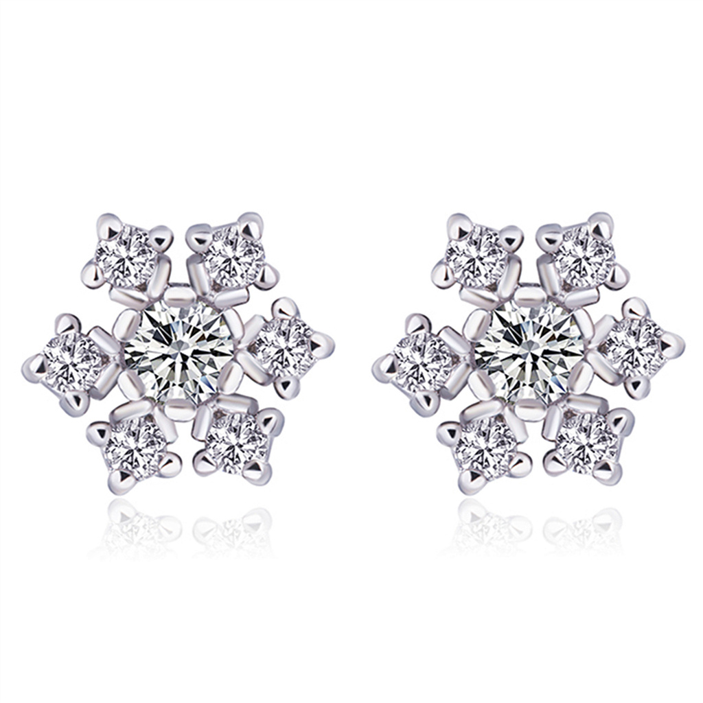 Bông Tai Mạ Bạc 925 Hình Hoa Tuyết Đính Đá Zircon Đơn Giản Phong Cách Nhật Hàn Thời Trang Dễ Phối Đồ Dành Cho Nữ-S1