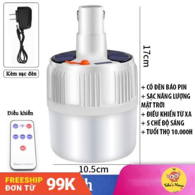 Bóng đèn Led tích điện 100w- Cao 17,3cm có điều khiển từ xa- Năng lượng Mặt trời- tiếp kiệm chi phí và tiện lợi