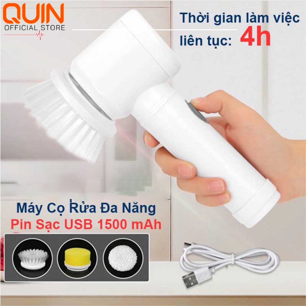 Máy Cọ Rửa Điện Đa Năng Sạc USB , Bàn Chải Vệ SInh Bếp, Bồn Rửa Mặt, Đánh Giầy, 3 Đầu Thay Thế