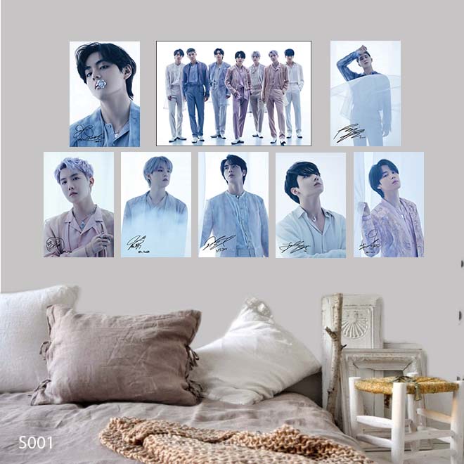 8 Poster BTS Kèm Chữ Ký dán tường - Card BTS dán tường - Sẵn keo - Trang trí phòng