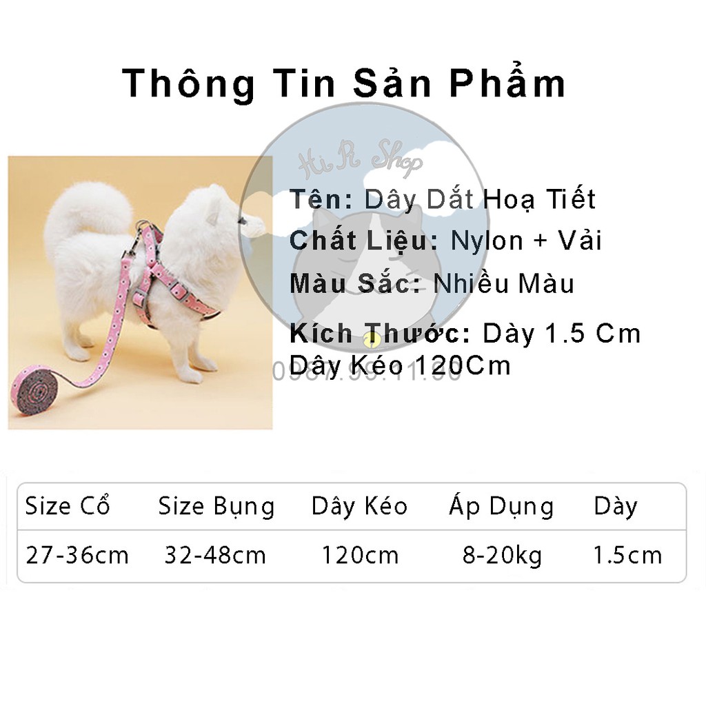 Dây Dắt Hoạt Tiết Cho Chó Mèo Chất Liệu Vải Cao Cấp Dây Dẫn Cho Thú Cưng Dưới 8kg