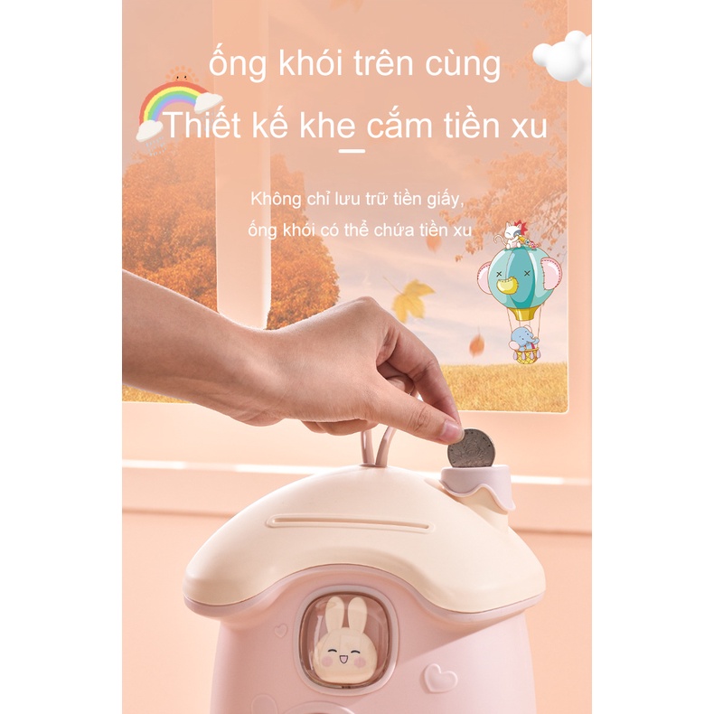 Ống Heo Tiết Kiệm Hình Thỏ Bunny Dễ Thương Sáng Tạo Ống Heo Tiết Kiệm Hình Ngôi Nhà Hoạt Hình Cỡ Lớn Có Khóa Tiện Dụng