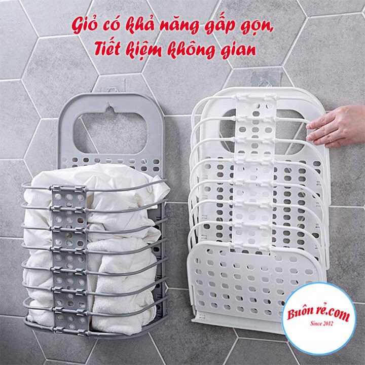 Giỏ đựng đồ gấp gọn thông minh Việt Nhật tặng móc dính trong (3379), giỏ treo tường đựng quần áo đồ dùng nhà tắm - 00540